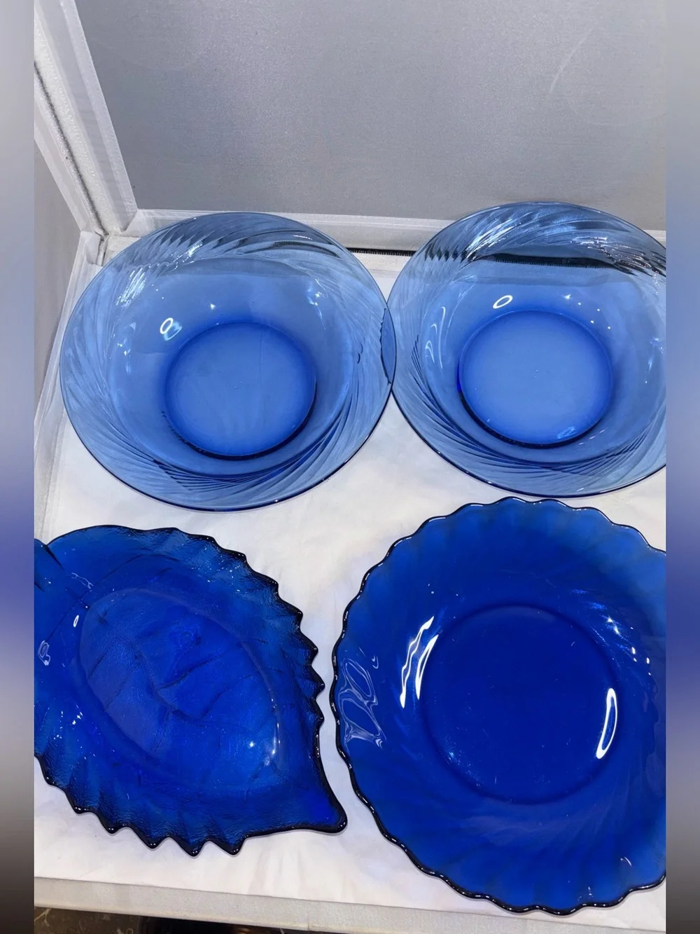 Duralex Vereco Rivage Cobalt Blue Swirl Glass Plates and Bowls France